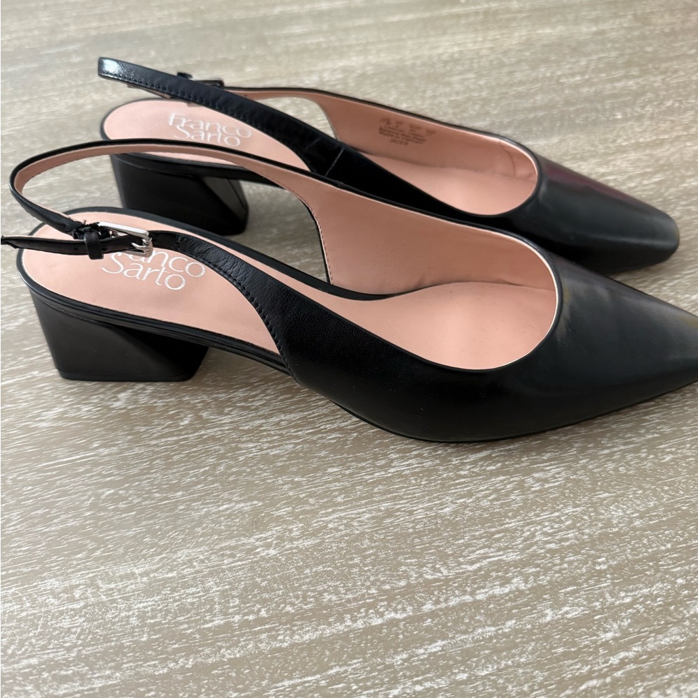 Franco Sarto Black Leather Slingback Heels - Picture 2 of 4